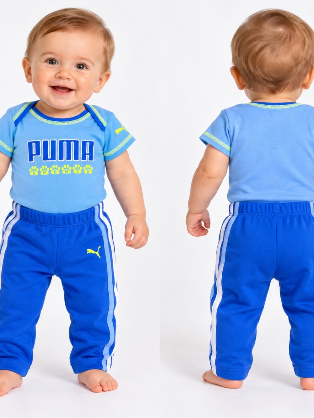 PUMA Sports Lifestyle 6-9M Baby Blue 2 Pc Set Short sleeve Onesie Pants …